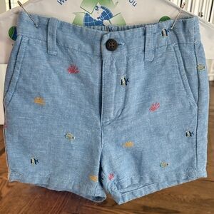 Janie and Jack Light Blue Embroidered Ocean Shorts